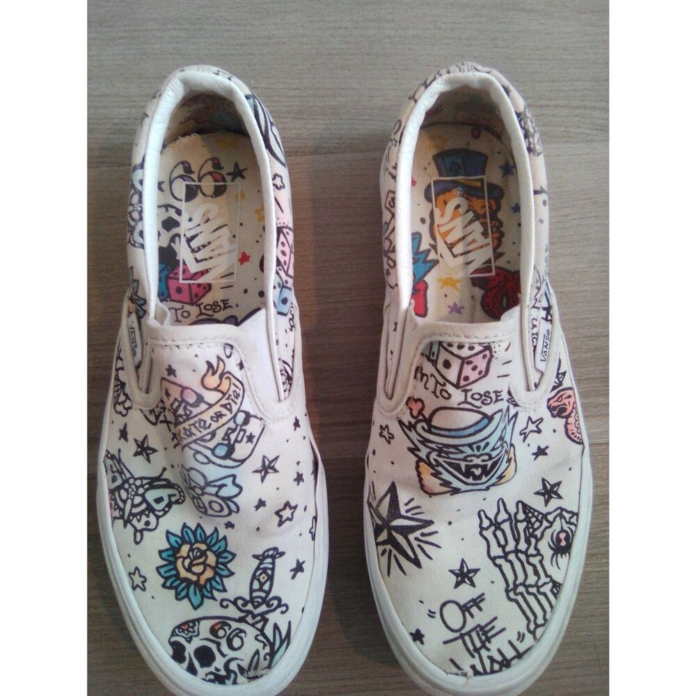 Vans Unisex Tattoo flash Counter-Culture Sneakers, size 7 (W), size 5.5 (M).